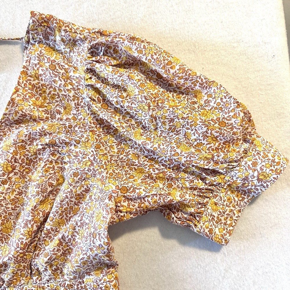 J‎ Crew sz 10 Puff-Sleeve V-Neck Top Yellow Scattered Blooms Floral Print - Picture 4 of 16